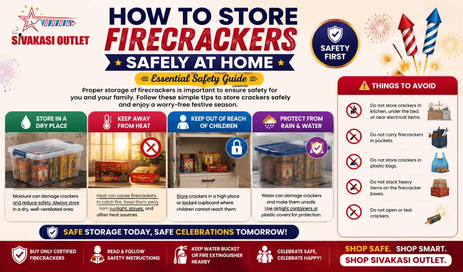 10 important safety tips for how to store fire crackers at home | Complete Guide | Sivakasi Outlet App