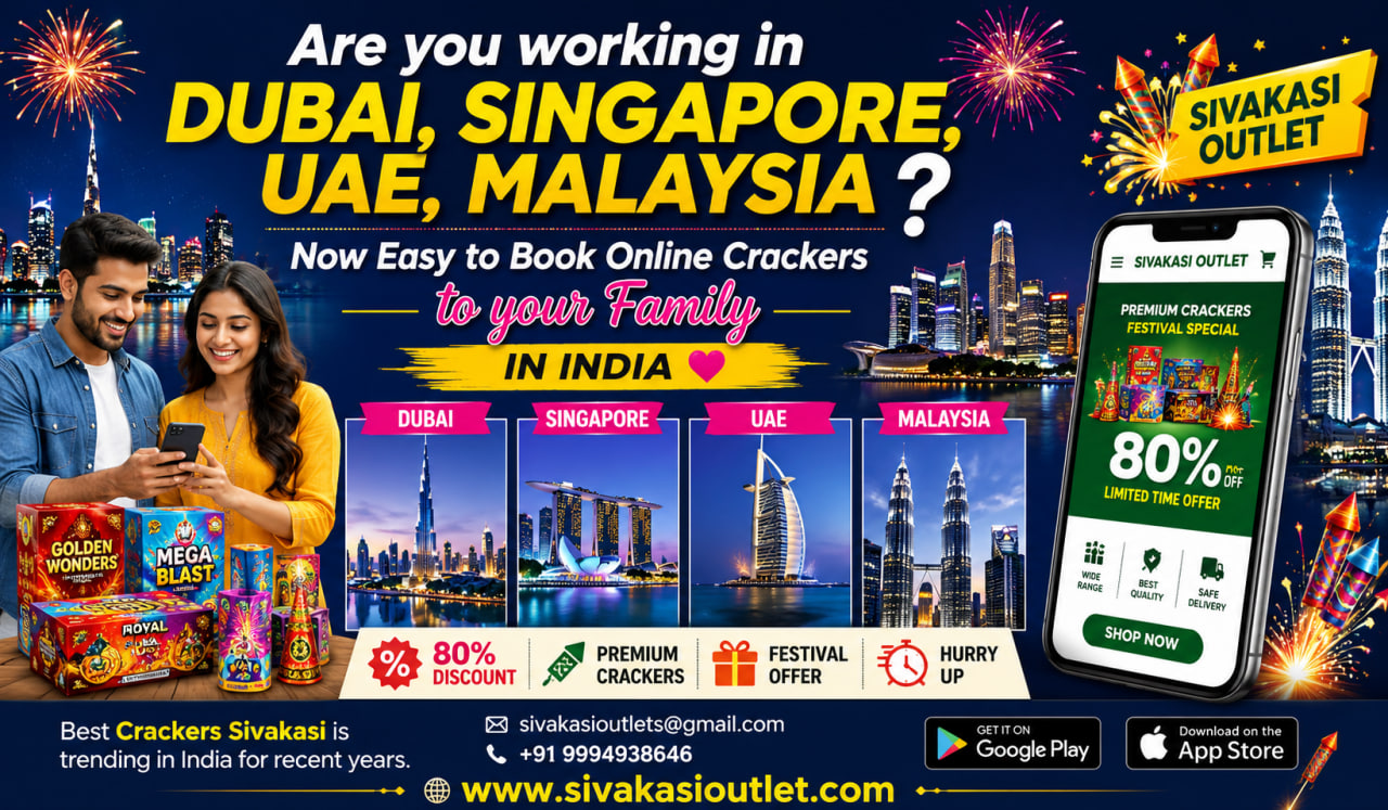 Sivakasi Crackers Dubai Singapore uae Malaysia now easy to book online crackers to your family